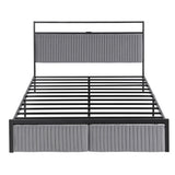 Artiss Metal Bed Frame Queen Size LED Charging Station 2 Drawers