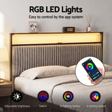 Artiss Metal Bed Frame Queen Size LED Charging Station 2 Drawers