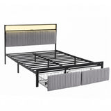 Artiss Metal Bed Frame Queen Size LED Charging Station 2 Drawers