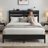 Artiss Bed Frame Double Size LED Metal Bed Base with Charging Station