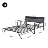 Artiss Bed Frame Double LED Metal Trundle Daybed with Charging Station TURN