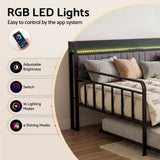 Artiss Bed Frame Double LED Metal Trundle Daybed with Charging Station TURN