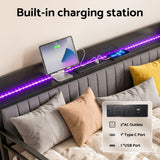 Artiss Bed Frame Double LED Metal Trundle Daybed with Charging Station TURN
