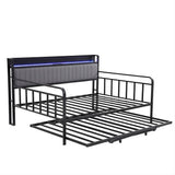 Artiss Bed Frame King Single LED Metal Trundle Daybed with Charging Station TURN