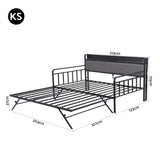 Artiss Bed Frame King Single LED Metal Trundle Daybed with Charging Station TURN