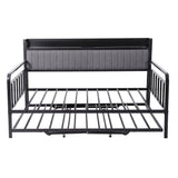 Artiss Bed Frame King Single LED Metal Trundle Daybed with Charging Station TURN