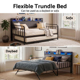 Artiss Bed Frame King Single LED Metal Trundle Daybed with Charging Station TURN