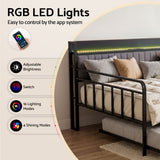 Artiss Bed Frame King Single LED Metal Trundle Daybed with Charging Station TURN