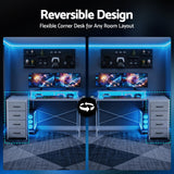 Artiss 140cm L Shaped Gaming Desk Computer Desk with LED Lights & Power Outlets