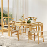1 Set of 4 Artiss Dining Chairs Wooden Rattan Seat Wishbone Back