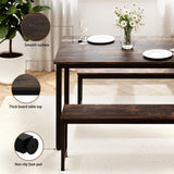 Artiss Dining Table and Chairs Set 3PCS Kitchen Metal Desk Bench Dark Walnut