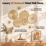 Artiss 8 Pieces Gold Metal Wall Decor Set 3D Starburst Round Disc Sculptures Flexible DIY Layout