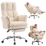 Artiss Big & Tall Criss Cross Office Chair with Flip Armrests Foot Rest Reclining Teddy Fleece Beige