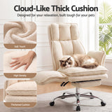 Artiss Big & Tall Criss Cross Office Chair with Flip Armrests Foot Rest Reclining Teddy Fleece Beige