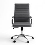 Artiss Conference Office Chair Swivel Computer Chair High Back Ribbed PU Leather Grey