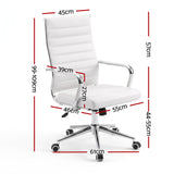 Artiss Conference Office Chair Swivel Computer Chair High Back Ribbed PU Leather White