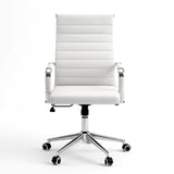 Artiss Conference Office Chair Swivel Computer Chair High Back Ribbed PU Leather White