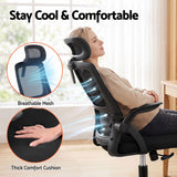 Artiss Ergonomic Office Chair Mesh Deak Chair with Flip-up Arms Adjustable Headrest Black