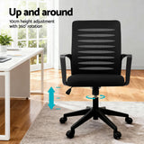 Artiss Ergonomic Office Chair Mesh Computer Desk Chairs with Lumbar Support, Height Adjustment Swivel Chair Mid Back for Home Office Study, Black