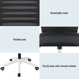 Artiss Ergonomic Office Chair Mesh Computer Desk Chairs with Lumbar Support, Height Adjustment Swivel Chair Mid Back for Home Office Study, Black and White