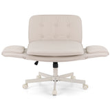 Artiss Criss Cross Chair with Wheels & Adjustable Armrests, Ergonomic Cross Legged Office Desk Chair PU Leather Vanity Chair Swivel for Home, Make Up, Bedroom, Computer, Beige