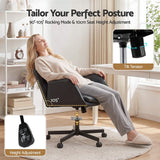 Artiss Cross Legged Office Chair PU Leather Swivel Vanity Chair Wide Seat Adjustable Arms Black