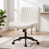 Artiss Armless Cross Legged Office Chair Wide Seat Vanity Chair Teddy Fleece Beige
