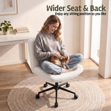 Artiss Armless Cross Legged Office Chair Wide Seat Vanity Chair Teddy Fleece Beige