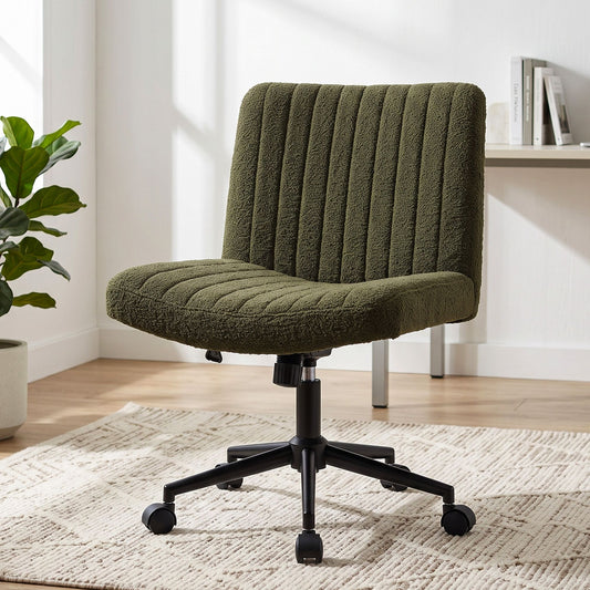 Artiss Armless Cross Legged Office Chair Wide Seat Vanity Chair Teddy Fleece Green
