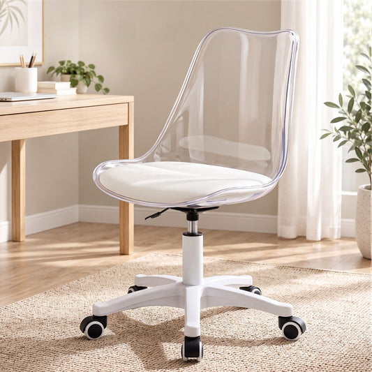 Artiss Clear Acrylic Office Chair Armless Swivel Vanity Desk Chair Mondern White