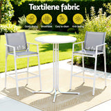 Gardeon 3PC Outdoor Bar Set Stools Dining Chairs Table Patio Furniture Bistro Set Steel White