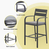Gardeon 3Pcs Outdoor Bar Set Stools Dining Chairs Table Patio Aluminium Bistro Set Black