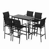Gardeon 7PCS Outdoor Bar Set Stools Dining Chairs Table Patio Steel Bistro Set Black