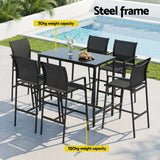 Gardeon 7PCS Outdoor Bar Set Stools Dining Chairs Table Patio Steel Bistro Set Black