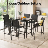 Gardeon 7PCS Outdoor Bar Set Stools Dining Chairs Table Patio Steel Bistro Set Black