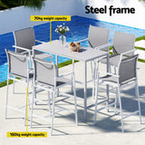 Gardeon 7PCS Outdoor Bar Set Stools Dining Chairs Table Patio Steel Bistro Set White