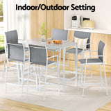Gardeon 7PCS Outdoor Bar Set Stools Dining Chairs Table Patio Steel Bistro Set White