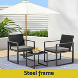 Gardeon 3PC Outdoor Bistro Set Patio Furniture Wicker Dining Chairs Table Cushion Black