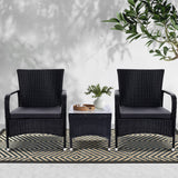 Gardeon 3PC Outdoor Bistro Set Patio Furniture Wicker Setting Chairs Table Luca