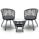 Gardeon 3PC Bistro Set Outdoor Furniture Rattan Table Chairs Patio Garden Cushion Black