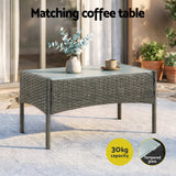 Gardeon 4-Piece Outdoor Sofa Set Rattan Furniture with Two Pillows Grey