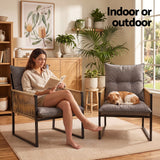 Gardeon 2PC Outdoor Dining Chair Wicker Patio Armchair Cushion Garden Furniture