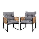 Gardeon 2PC Outdoor Dining Chair Wicker Patio Armchair Cushion Garden Furniture