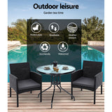 Gardeon 3PC Bistro Set Outdoor Furniture Rattan Table Chairs Cushion Patio Garden Ezra