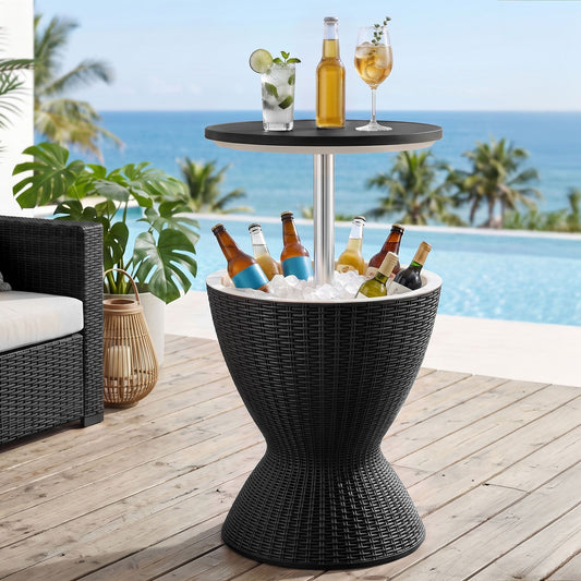 Gardeon Outdoor Bar Table Portable Ice Bucket Cooler 30L Adjustable Top Black