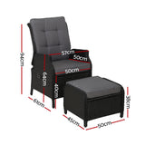 Gardeon 2PC Recliner Chair Sun lounge Wicker Lounger Outdoor Furniture Adjustable Black