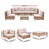 Gardeon 6 Seater Outdoor Sofa Set 7PCS Table Chair Set Garden Rattan Patio Furniture