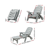 Gardeon 2PC Sun Lounger Folding Lounge Chair Wheels Patio Outdoor Furniture Grey