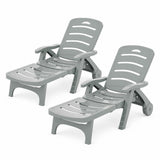 Gardeon 2PC Sun Lounger Folding Lounge Chair Wheels Patio Outdoor Furniture Grey