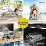 Gardeon 2PC Sun Lounger Folding Lounge Chair Wheels Patio Outdoor Furniture Grey